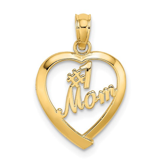 14K Yellow Gold Heart with Mom Pendant / Weight: 0.8 GR / D3943