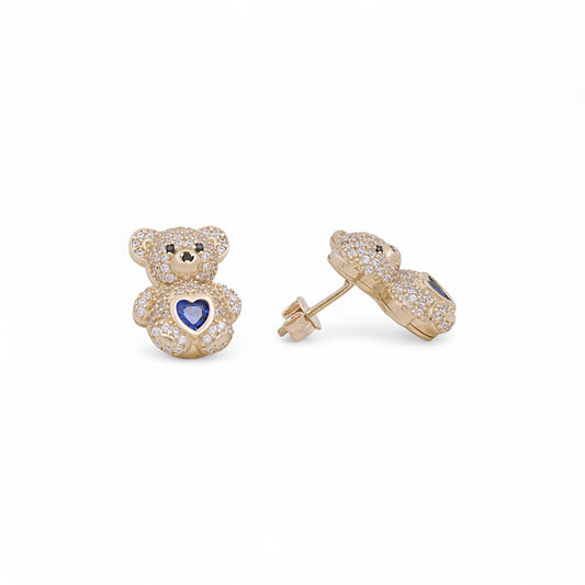 10K Yellow Gold Bear Stud Earrings with Purple STONE / CZ / Weight: 4.5 GR / DPES0BR