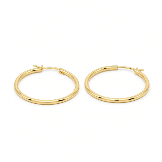 10K Yellow Gold Fashion Plain Hoop Earrings / Size: 2mmx27mm / Weight: 2 GR / DOEH0PL