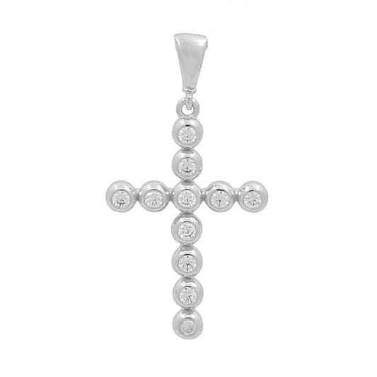 14K White Gold Cross Pendant with Cz / Weight: 1.4 GR