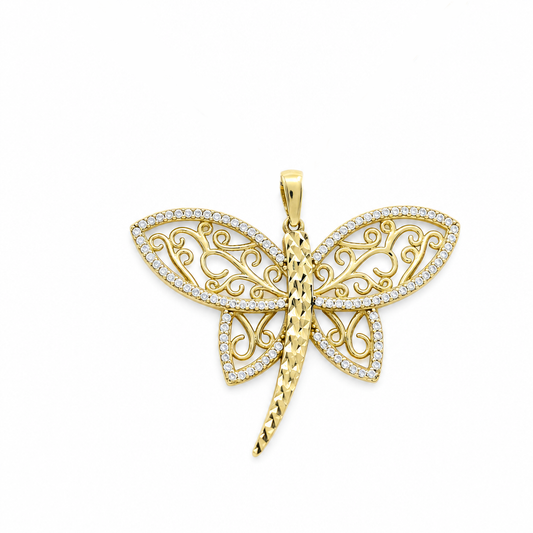 14K Yellow Gold Dragonfly Pendant with Cz / Weight 4.1 GR / MGPD4DF