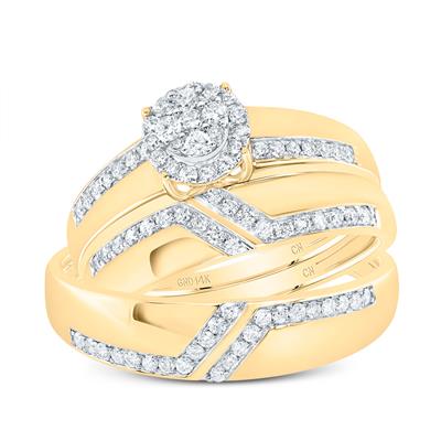 14K Yellow Gold Diamond Trio Set / Size: sz7 sz10 / Stone: 5/8 ctw / 187427