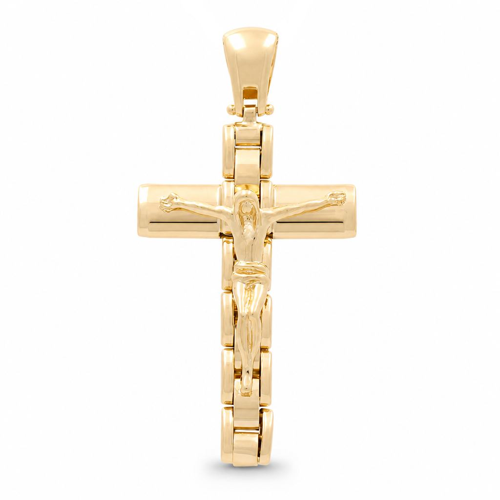 14K Yellow Gold Medium Pendant Cross with Christ / Weight: 6.8 GR / 487-00181