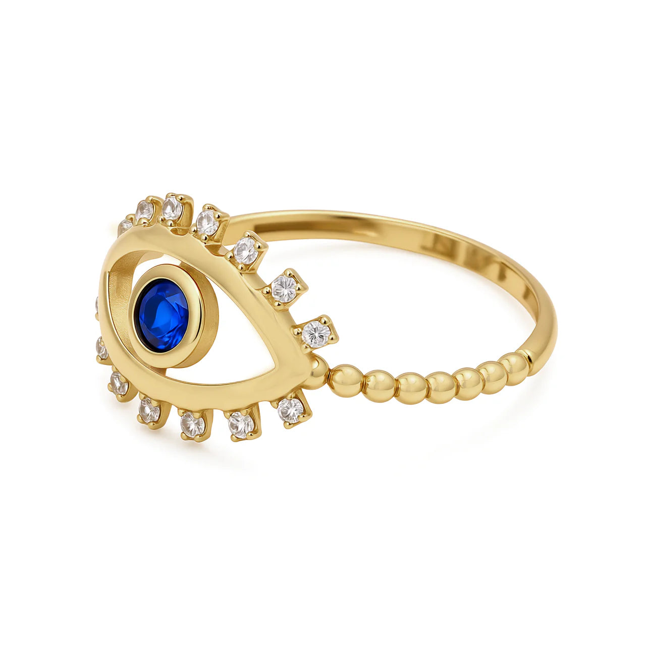 14K Yellow Gold Eye Women's Ring with Blue Cz / Size: 8 / Weight: 1.2gr / COWR4EY-2
