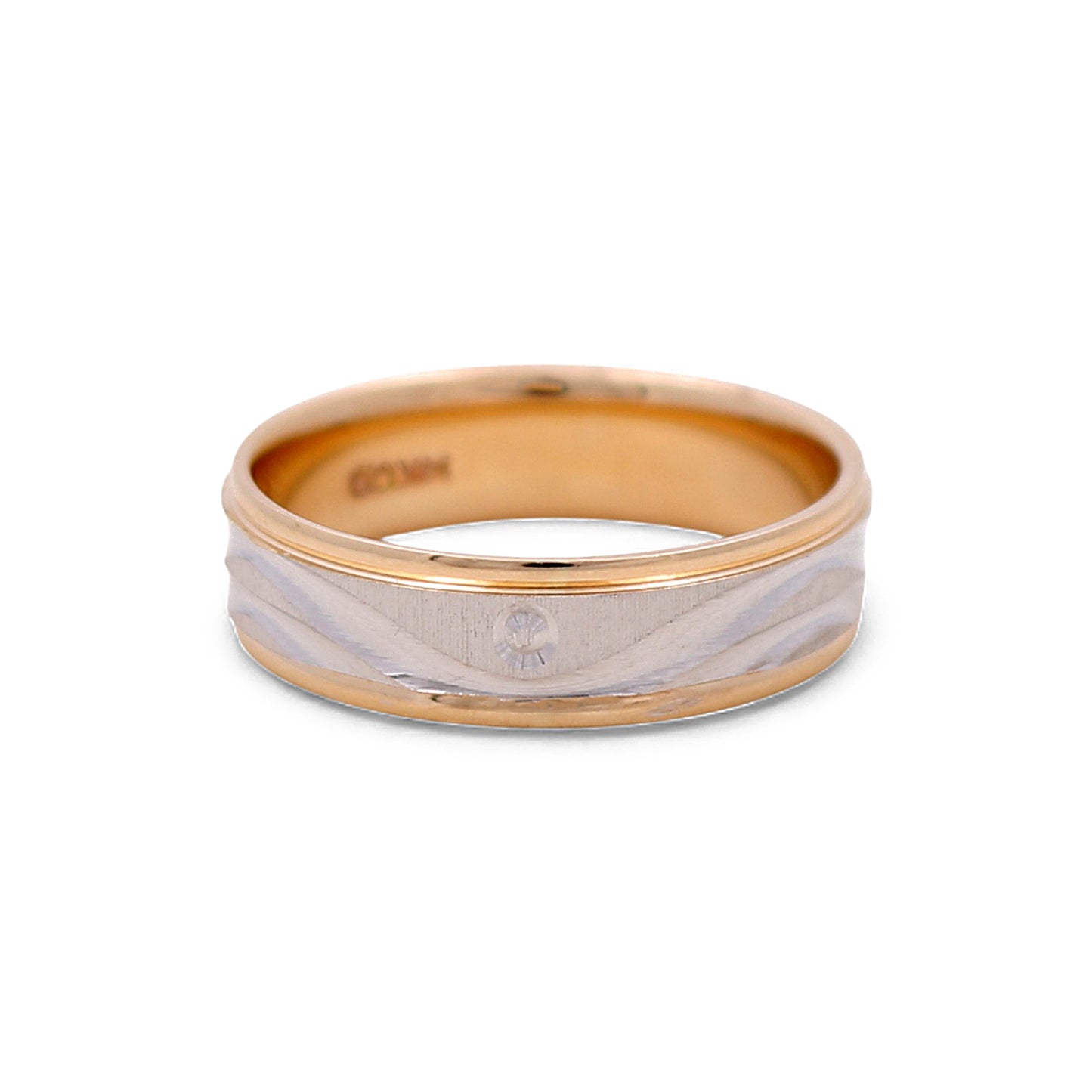14K Yellow and White Gold Men’s Wedding Band with Design / Size: 10 / Weight: 5.3 GR / DEEMWBTT4DS-2