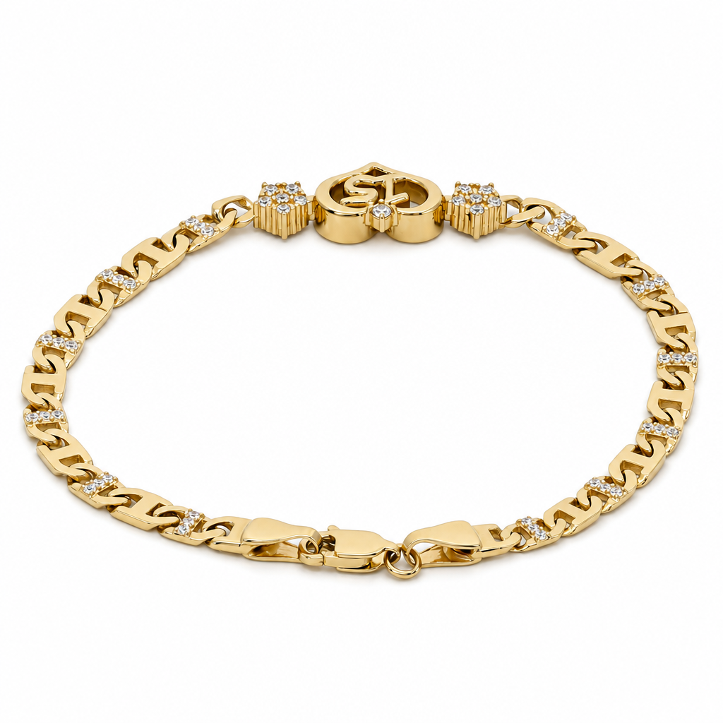 10K Yellow Gold Quinceañera Women's Bracelet with Heart and Cz / Size: 7'' / Weight: 6.1 GR / LLBWB0HR15