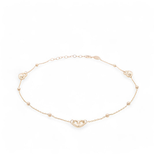 14K Yellow Gold Fancy Anklet Bracelet with Heart / Size: 10" / Weight: 2 GR / CCAB4HR