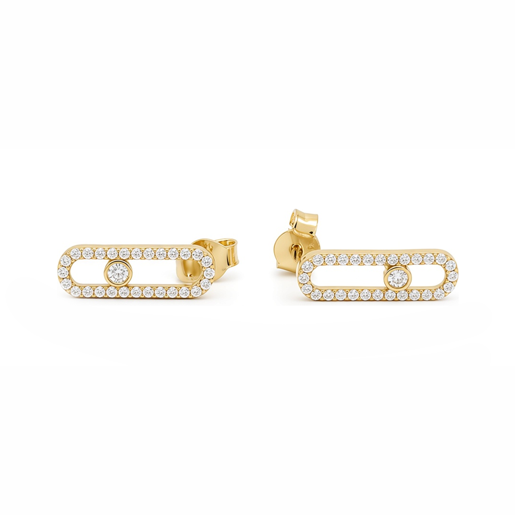 14K Yellow Gold MSK Stud Earrings with Cz / Size: 5mm x 15mm / Weight: 1.5 GR / P55C-5009