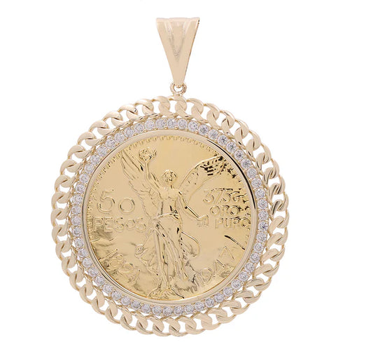 14K Yellow Gold Centenario Pendant / Weight: 17.2gr / Stone: Cz