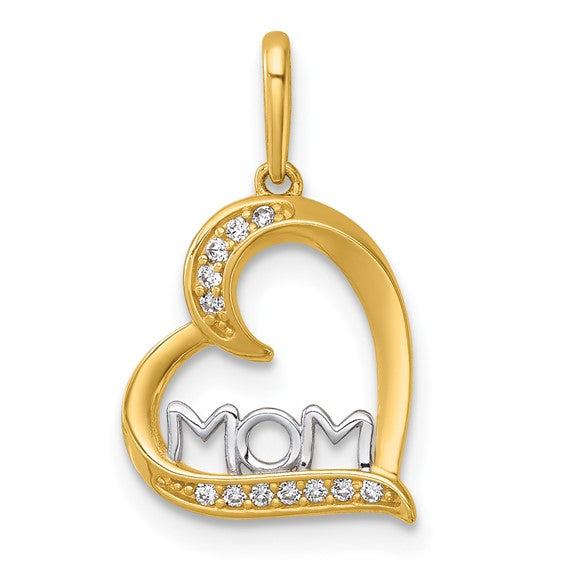 14K Yellow and White Gold Mom Pendant with Cz / Weight: 0.8 GR / YC1607