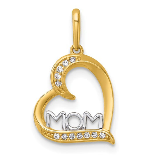 14K Yellow and White Gold Mom Pendant with Cz / Weight: 0.8 GR