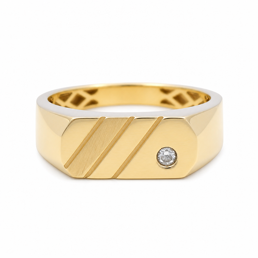 10K Yellow Gold Men's Ring with Cz Stone / Size: 10 / Weight: 3.9 GR