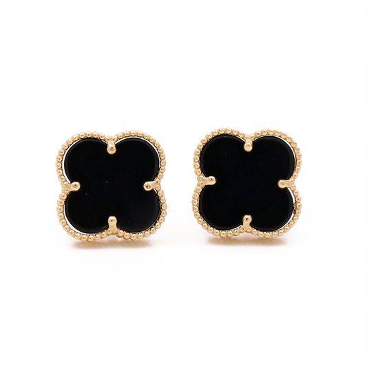 10K Yellow Gold Black Clover Stud Earrings / Size: 12MM / Weight: 2.3 GR / DQES0CLV-2