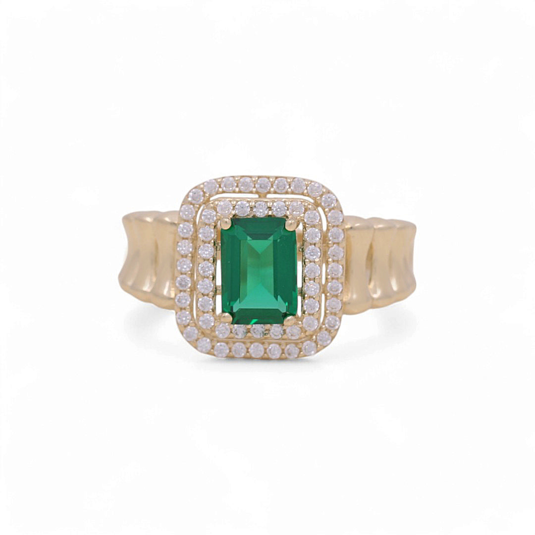 10K Yellow Gold Fashion Women's Ring with Green Stone / Size: 7 / Weight: 2.3 GR / DPWR0FS-1