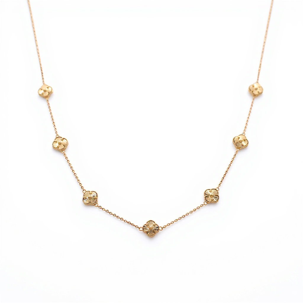 10K Yellow Gold Reversible Gold/Black Eleven Clovers Women's Necklace / Size: 18" / Weight: 10.8 GR / BQNK0CLV