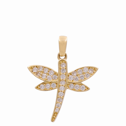 14K Yellow Gold Dragonfly Pendant with White Cz / Weight: 1.4 GR / CPPD4DF-1
