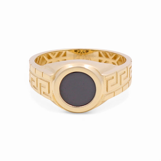 14K Yellow Gold RD Greek Men's Ring With Onyx / Size: 10.5 / Weight: 4.6 GR / CPMR4GR