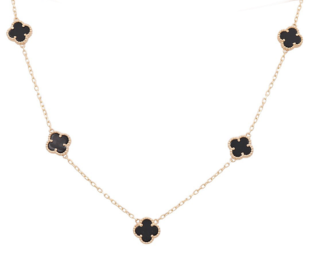 14K Yellow Gold Women's Necklace with Five Black Clover / Size 18" / Weight 9.2 GR / BONK4CLV-9