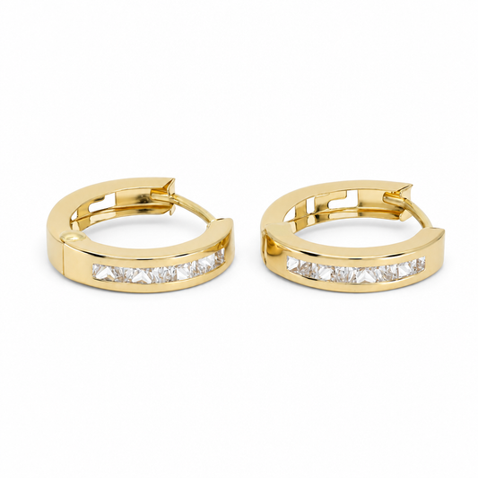 14K Yellow Gold Hoops Earrings with Baguette Stone/ Size: 3mm X12mm / Weight: 1.6 GR / BCFEH4FS3-12