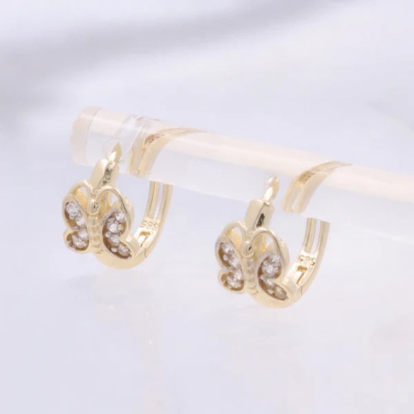14K Yellow Gold Butterfly Hoops Earrings with Cz / Weight: 1.6gr / COEH4BF-1