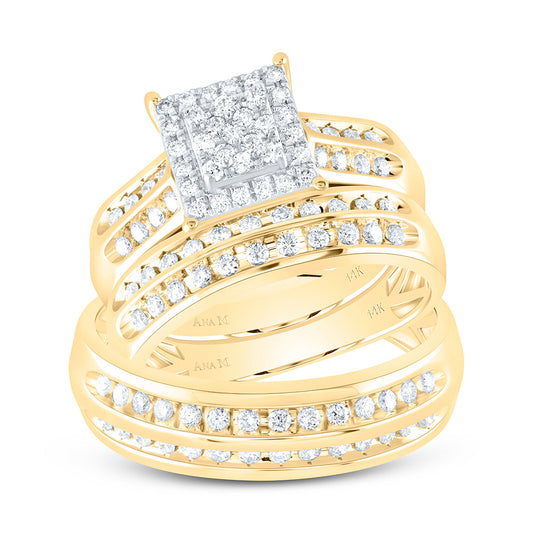 14K Yellow Gold Diamond Trio Set / Size 7 & 10 / Stone: 7/8 Ctw Diamond