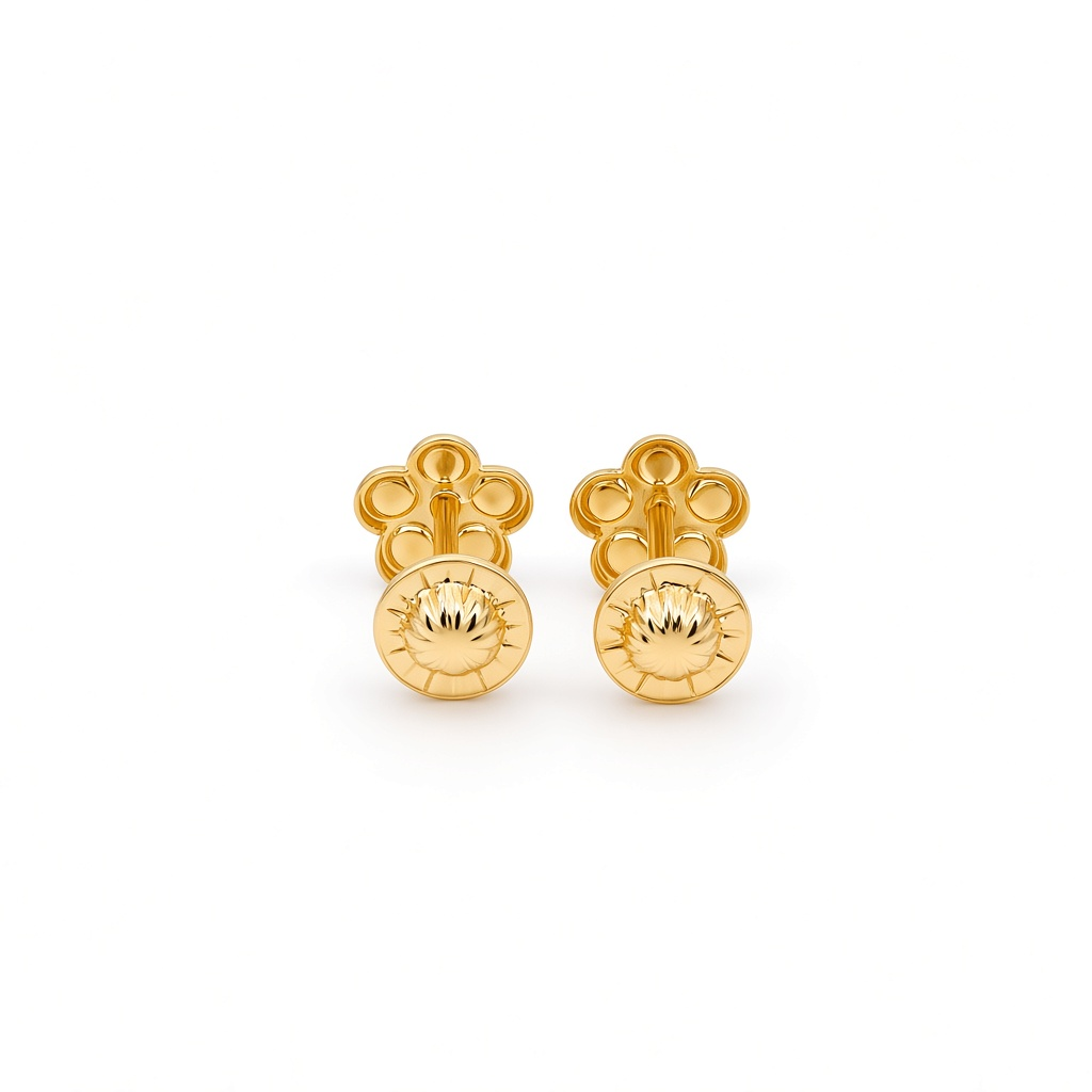 14K Yellow Gold White Flower Stud Earrings / 6-869601P