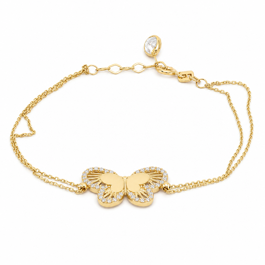 14k Yellow Gold Fashion Women's Bracelet with Butterfly and Cz / Size: 7" / Weight: 2.7 GR / CCFWB4BT-2