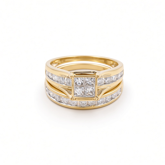 Set de boda para mujer de oro amarillo 10K con diamantes / Piedra: 1.50CT / Talla: 7 / 77861Y