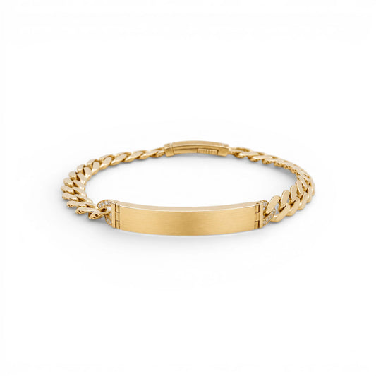 10K Yellow Gold Monaco ID Bracelet / CZ / Size: 7mm 8.5"/ Weight: 14.2 GR