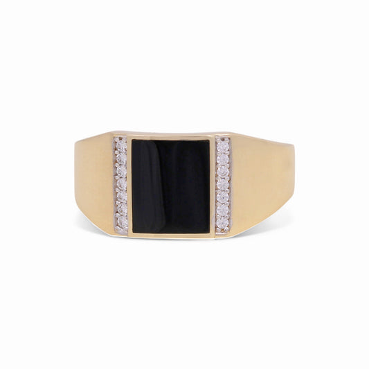 14K Yellow Fashion Men's Ring with Onyx and CZ / Size: 10 / Weight: 4.6 GR / KEEMR4FS-3