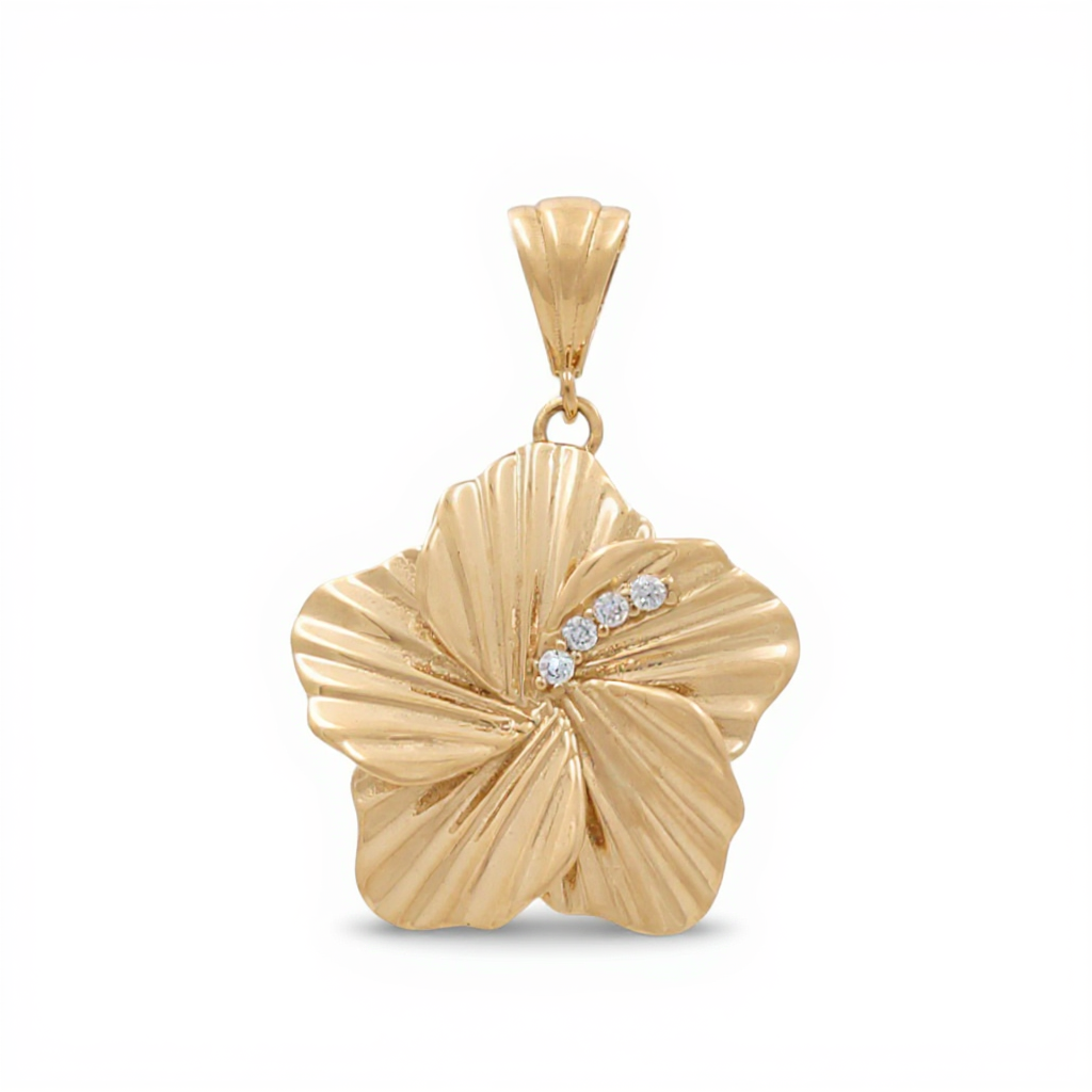 14K Yellow Gold Flower Pendant with White Stone / Weight: 1.8 GR / DQPD4FL