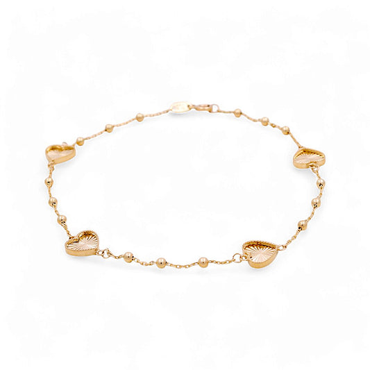 14K Yellow Gold Hearts and Balls Women's Anklet Bracelet / Size: 10" / Weight: 3.4 GR / ICAB4HRBLL