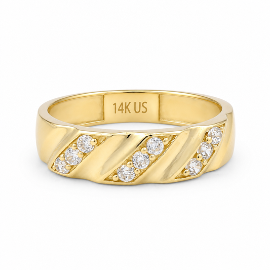 14K Yellow Gold Men's Wedding Band / Stone: Cz / Size: 10 / Weight: 2.8 GR