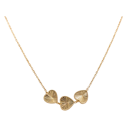 14K Yellow Gold Three Hearts Women's Necklace with Diamond Cut Design / Size: 17 " / Weight: 7.5 GR / CONK4HR-3