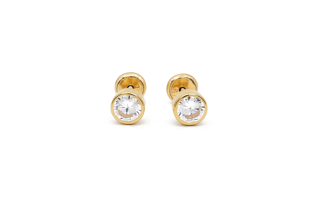14K Yellow Gold Fashion Stud Earrings with Cz Stone / 6-CH-R-5