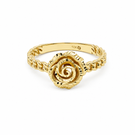 10K Yellow Gold Flower Women's Ring With Chain Link / Size: 8 / Weight: 2.1 GR / DQWR0FL-5