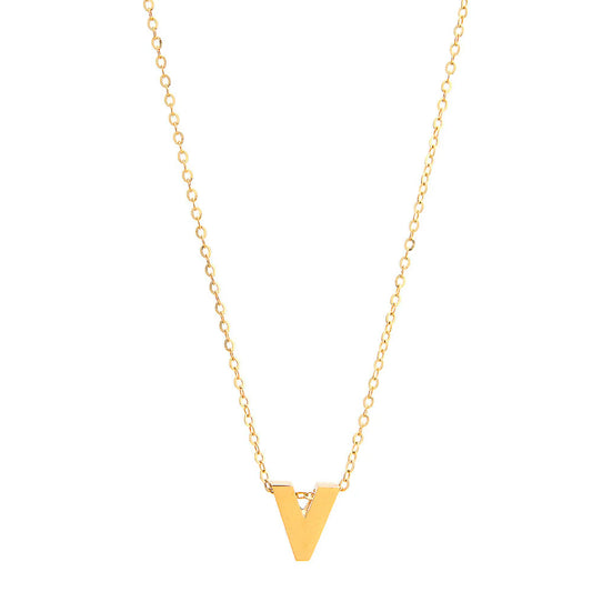 14K Yellow Gold Initial V Necklace / Size: 18"