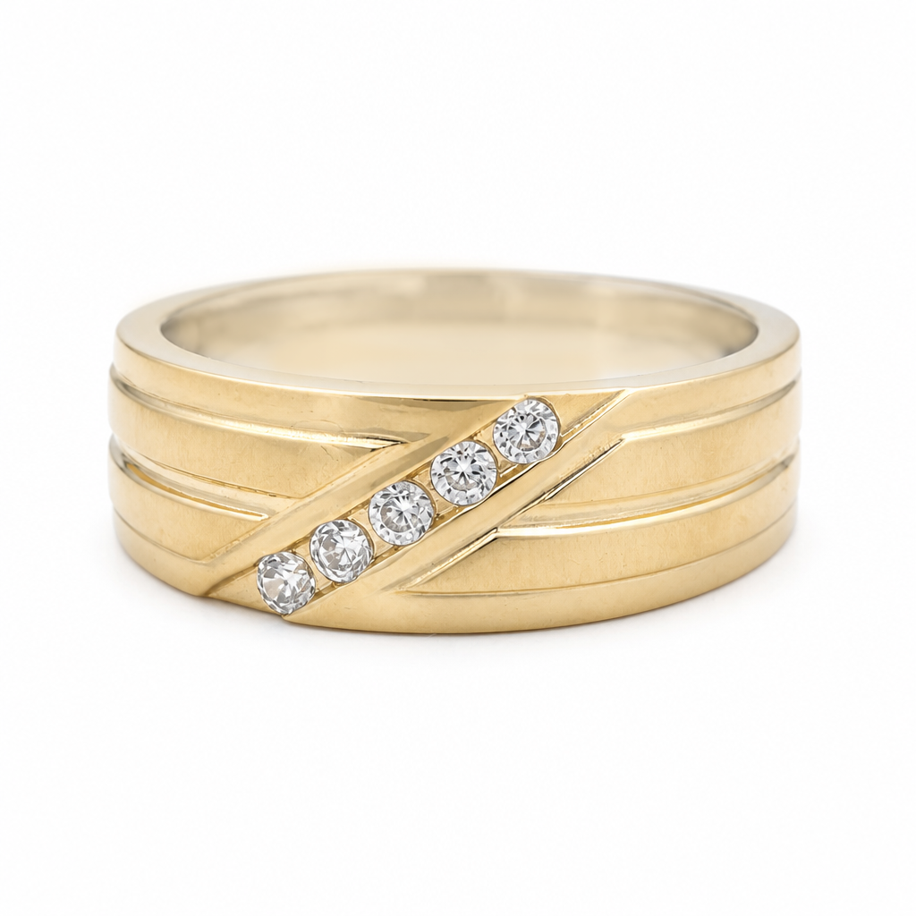 14K Yellow Gold Men's Wedding Band / Size:10 / Stone: Cz / Weight: 4.5 GR