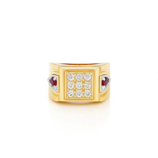 10K Yellow Gold Fashion Men's Ring with Red Stone CZ / Size: 10 / Weight: 5.6 GR / CQMRY0FS-4