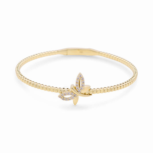 10K Yellow Gold Semisolid Women’s Bangle Bracelet with Dragonfly and Cz / Weight: 7.6 GR / CPBB0DF