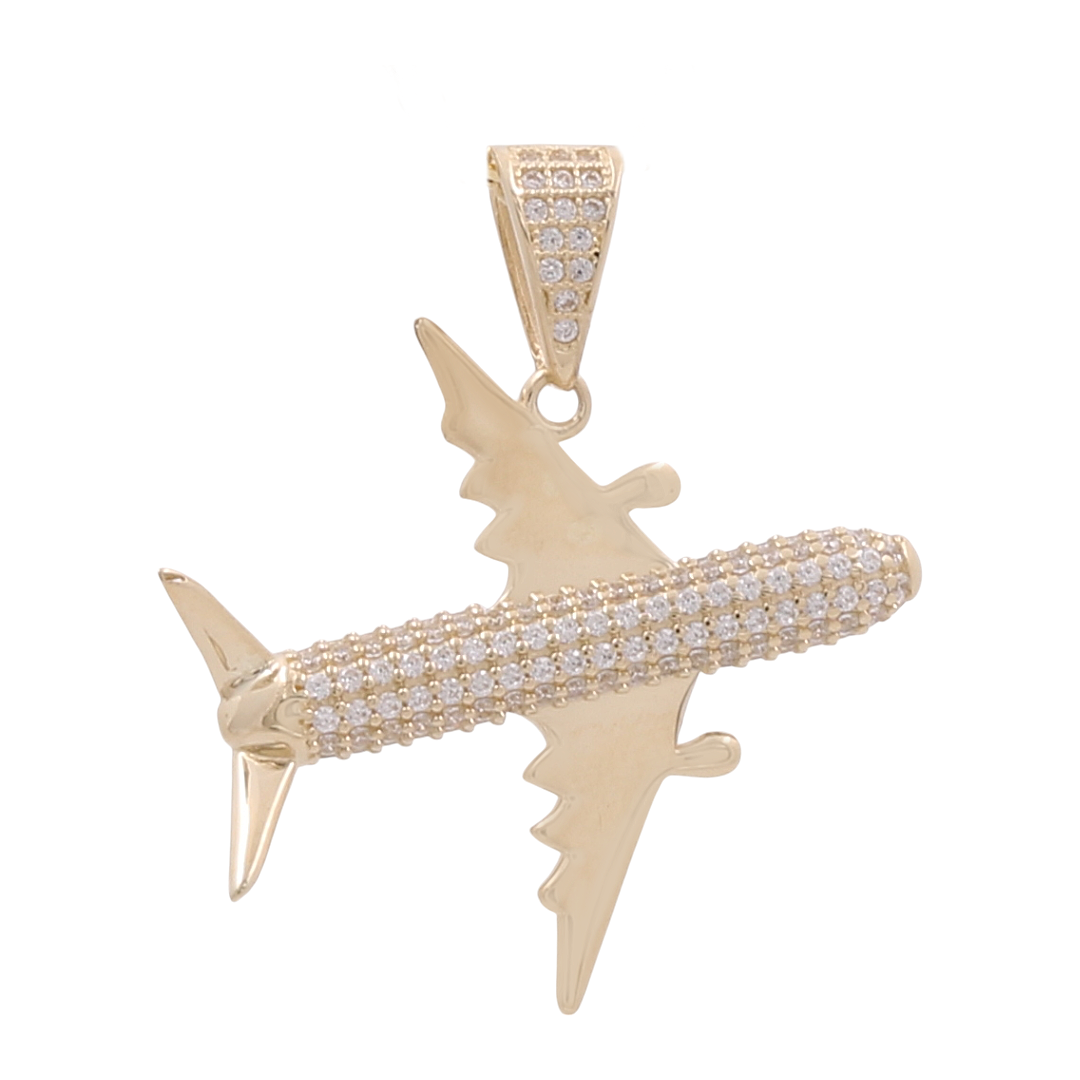 14K Yellow Gold Airplane Pendant / CZ / COPD4PL