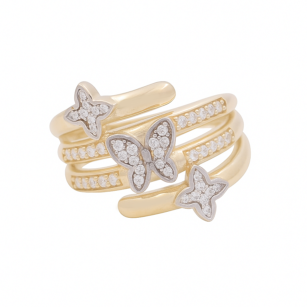 14K Yellow Gold Women's Butterfly Ring / CZ / Size: 7.5  / Weight: 4.4 GR