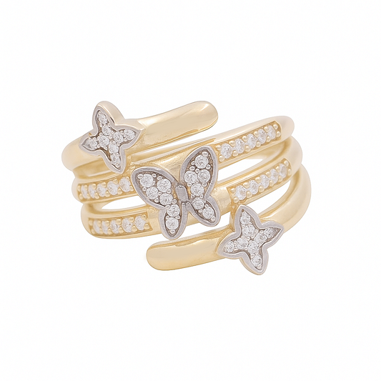 14K Yellow Gold Women's Butterfly Ring / CZ / Size: 7.5  / Weight: 4.4 GR