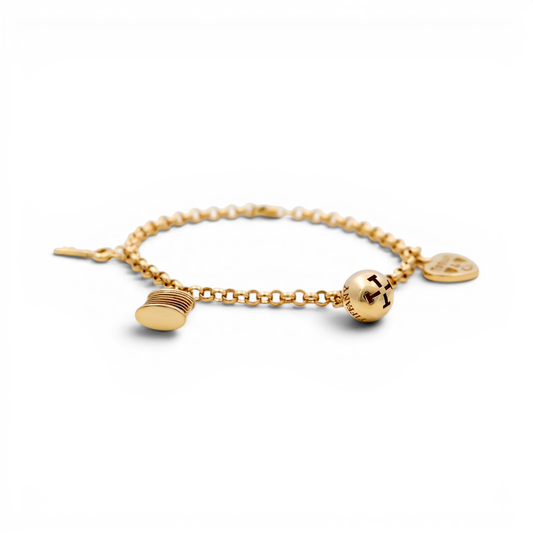 10k Yellow Gold Rolo Women's Bracelet with Hanging Charms / Size: 7.5" / Weight: 6.1 GR / DQWB0RL