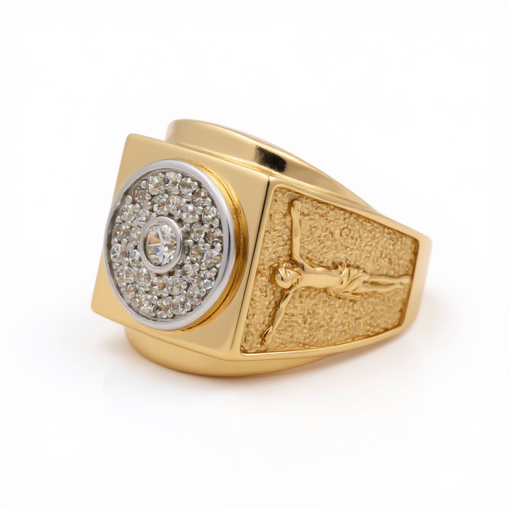 14K Yellow and White Gold Christ Men’s Ring with White Stones / Size 11 / Weight: 7.7 GR
