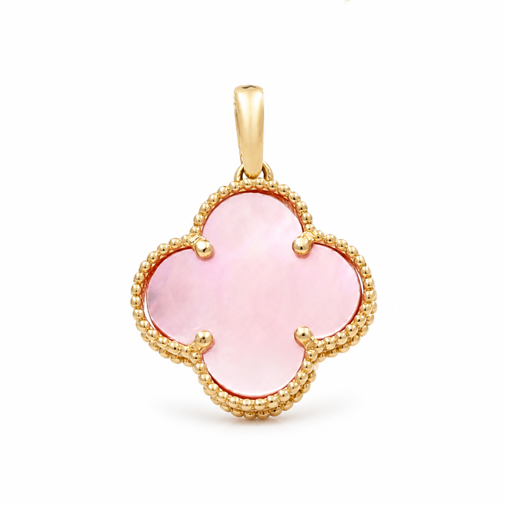 14K Yellow Gold Pink Clover Pendant / Weight: 1 GR / CQPD4CLV