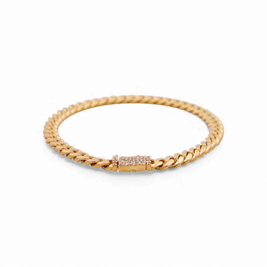 10K Yellow Gold Solid Fashion Cuban Link Bracelet with Cz / Size: 7mm 8.5" / Weight: 26.1 GR / SCCAMB0CL7-8.5