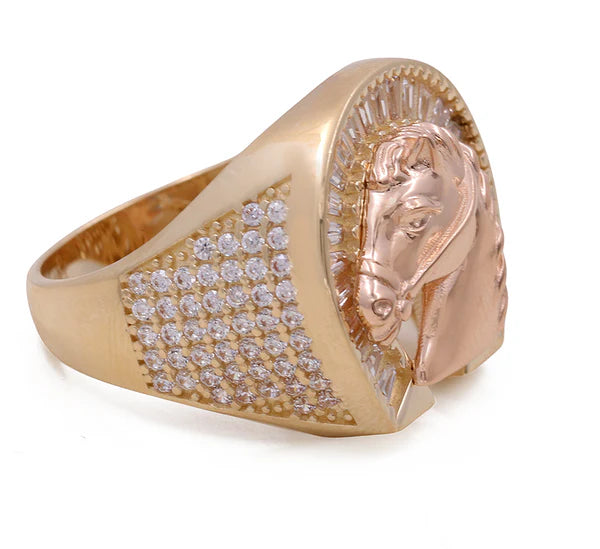 14K Yellow and Rose Gold Men’s Rings Horse Shoe / CZ / Size 10.5 / Weight: 8.2 GR / COMR4FS-23