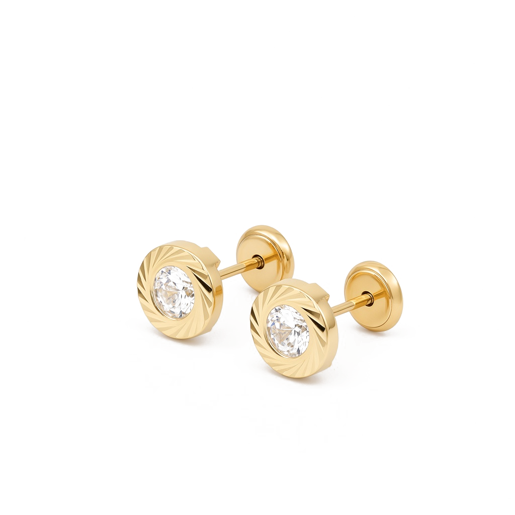 14K Yellow Gold Fashion Stud Earrings with Cz Stone / 6-452401PS4
