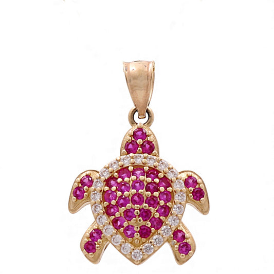 14K Yellow Gold Turtle Pendant With Pink Cz / Weight: 3.7 GR / BCPD4TG